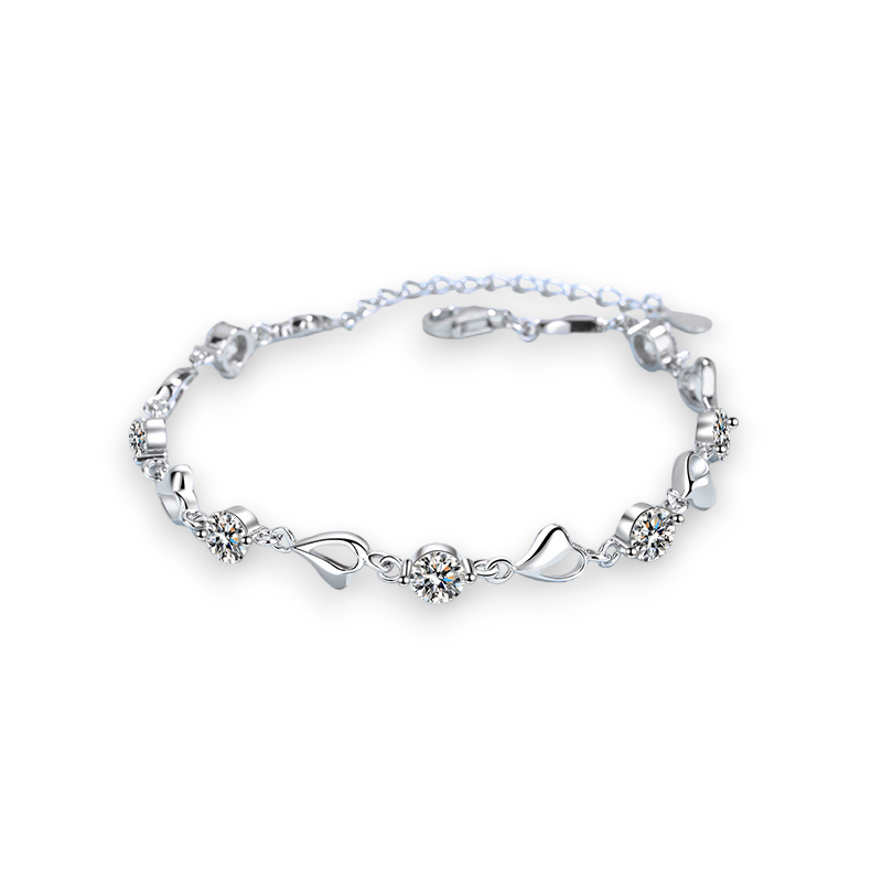 Silver Heart Design Round Moissanite Bracelet