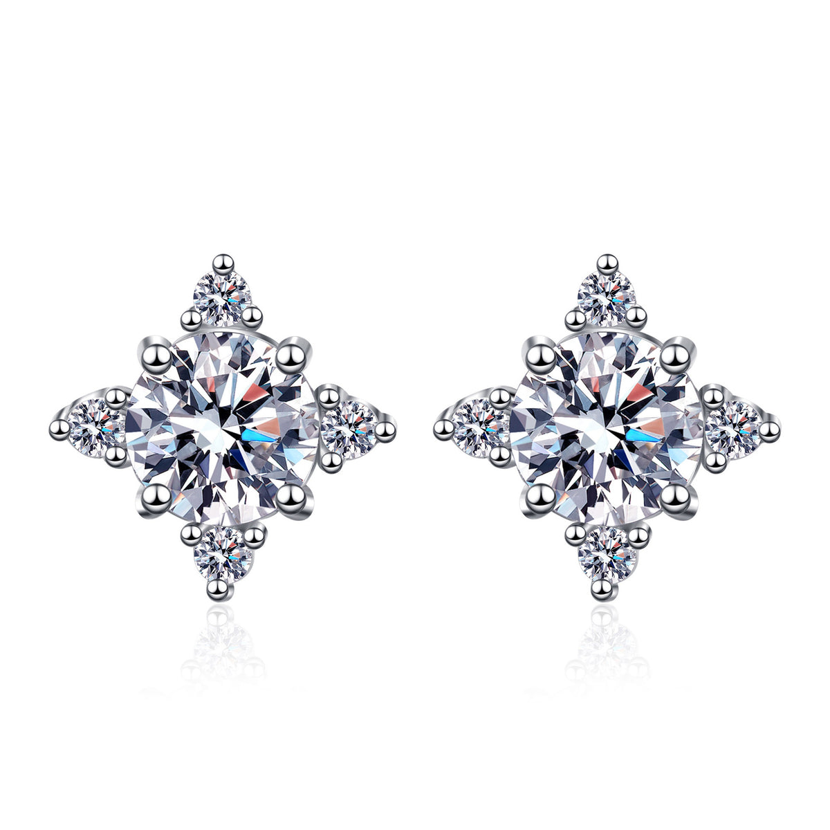 Snowflake Design Round Moissanite Stud Earrings