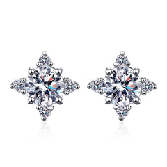 Snowflake Design Round Moissanite Stud Earrings