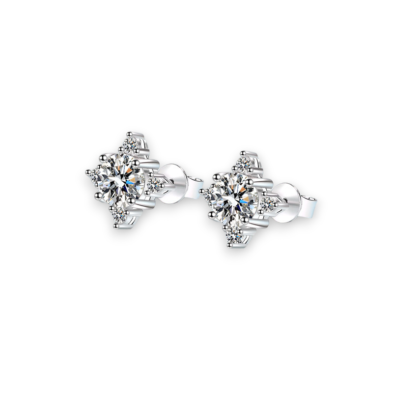 Snowflake Design Round Moissanite Stud Earrings