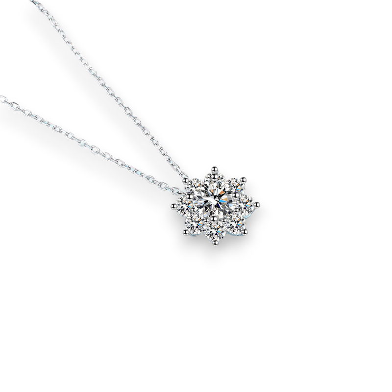 Snowflake Style Round Moissanite Pendant