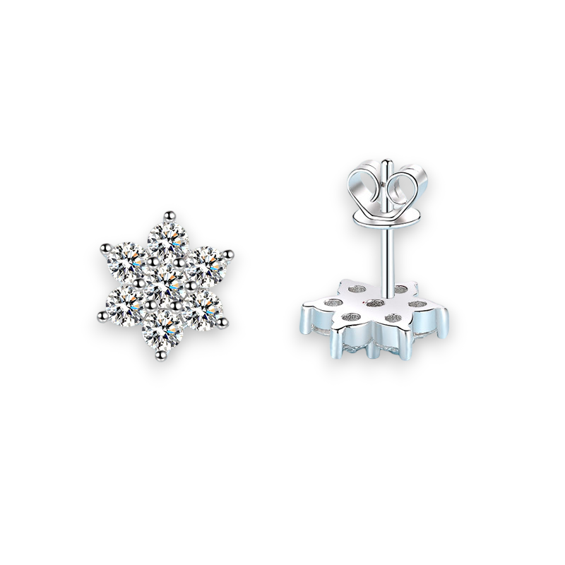 Snowflake Style Round Moissanite Stud Earrings