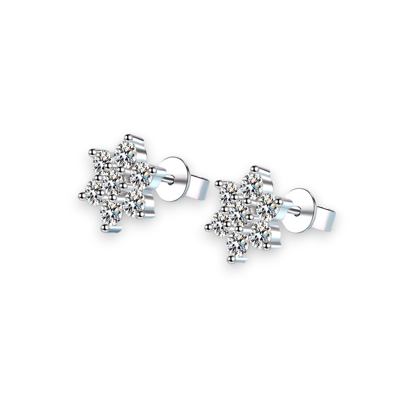 Snowflake Style Round Moissanite Stud Earrings