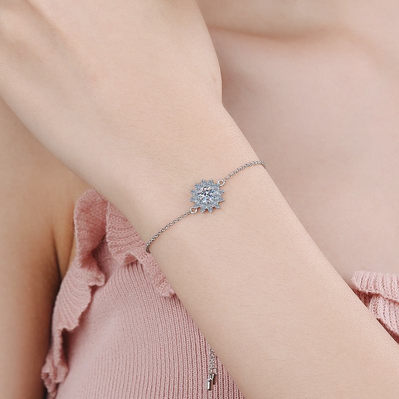 Sunflower Design Round Moissanite Bracelet