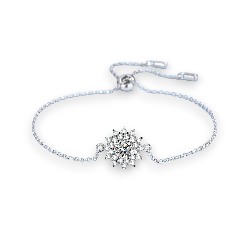 Sunflower Design Round Moissanite Bracelet