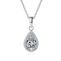 Timeless Pear Moissanite Halo Pendant