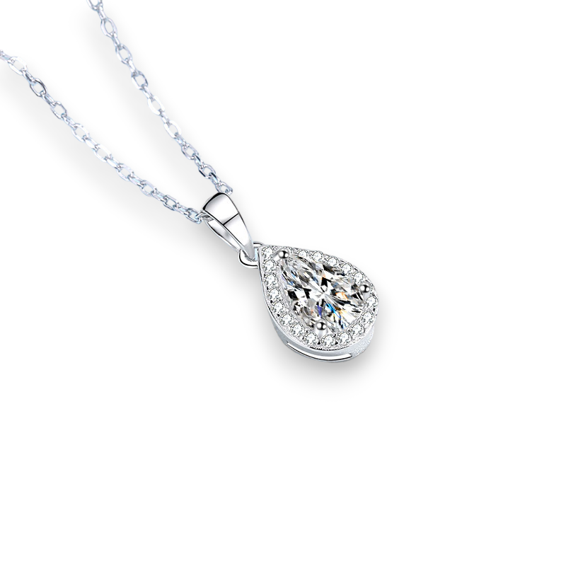 Timeless Pear Moissanite Halo Pendant