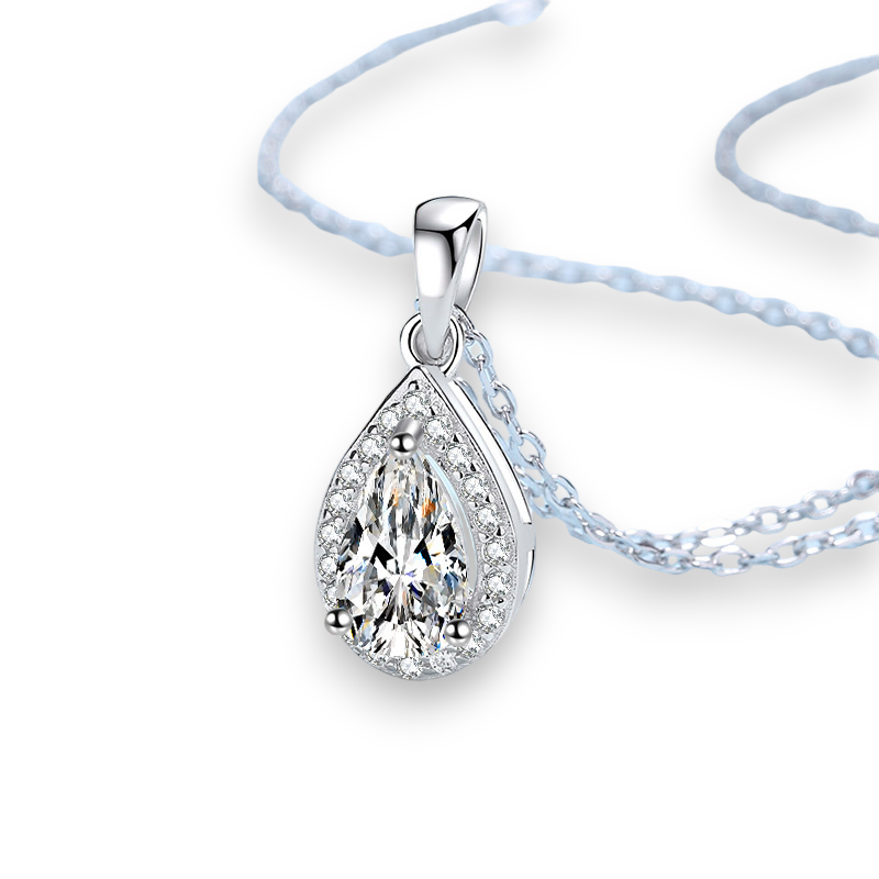 Timeless Pear Moissanite Halo Pendant